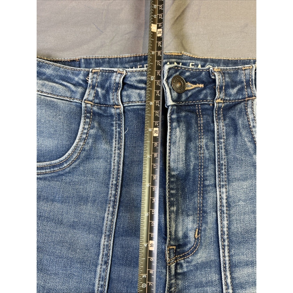 American Eagle Super Hi-Rise Flare Jeans Blue Stretch Denim Medium Wash Size 6 - Picture 12 of 14